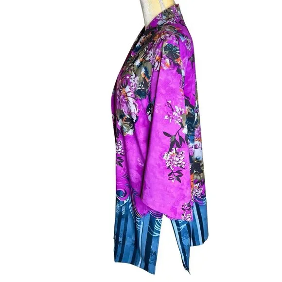 Nygard Open Front Kimono Duster Size Large Vibrant Colors Contrasting Lining - Picture 3 of 9